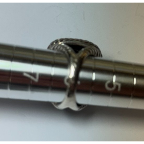 VTG Silver Braided Metal Ring Size 6 with Black Onyx Gemstone Boho Vintage Style - Picture 6 of 10